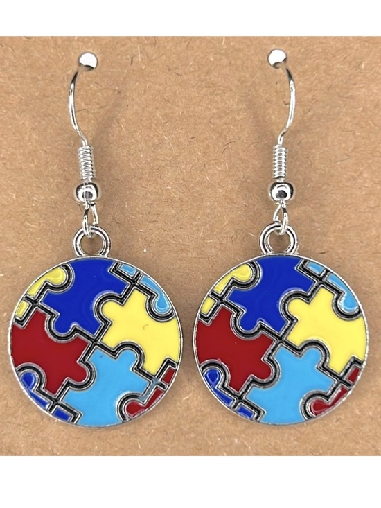 Fashion Jewelry Jewelry - Autism Awareness Puzzle Round Dangle Charm Earrings Fashion Jewelry